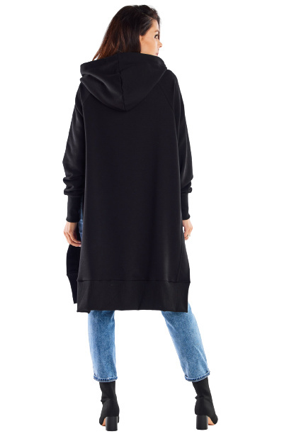 Bluza damska oversize z kapturem długa bawełniana czarna